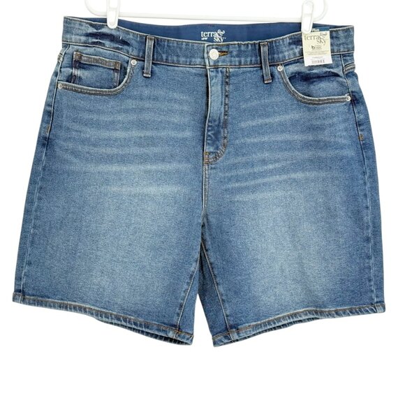 Terra & Sky Pants - Terra & Sky Women's High Rise Stretch Blue Denim Bermuda Shorts Plus Size 18W NW